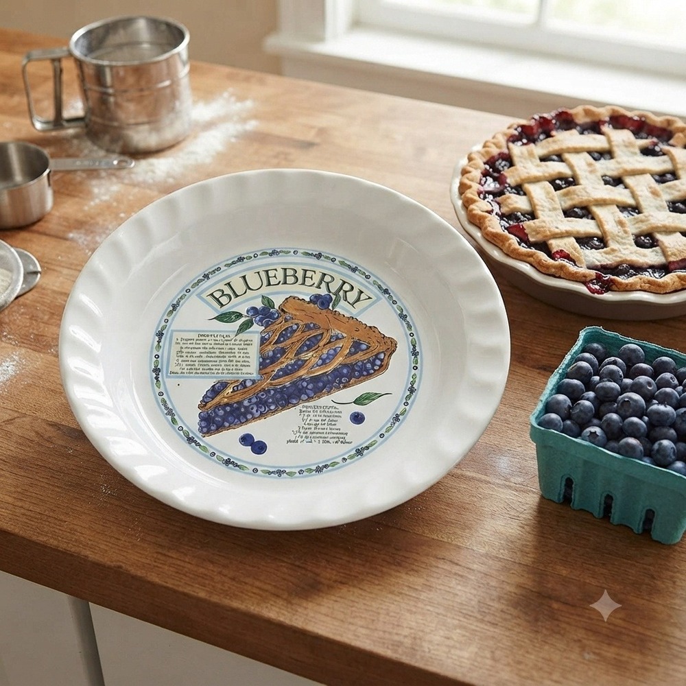 Himark Golden Pie Collection Blueberry Pie Dish Recipe Ceramic Baker Vintage 10"